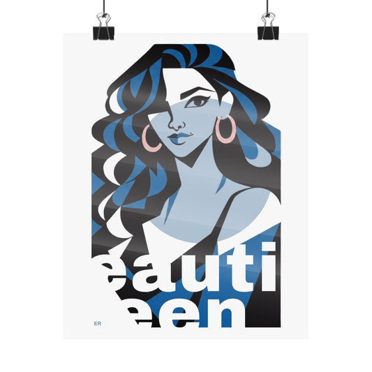 Beautiful Queen Matte Poster — Modern Female Portrait Wall Art Colour —  Blues