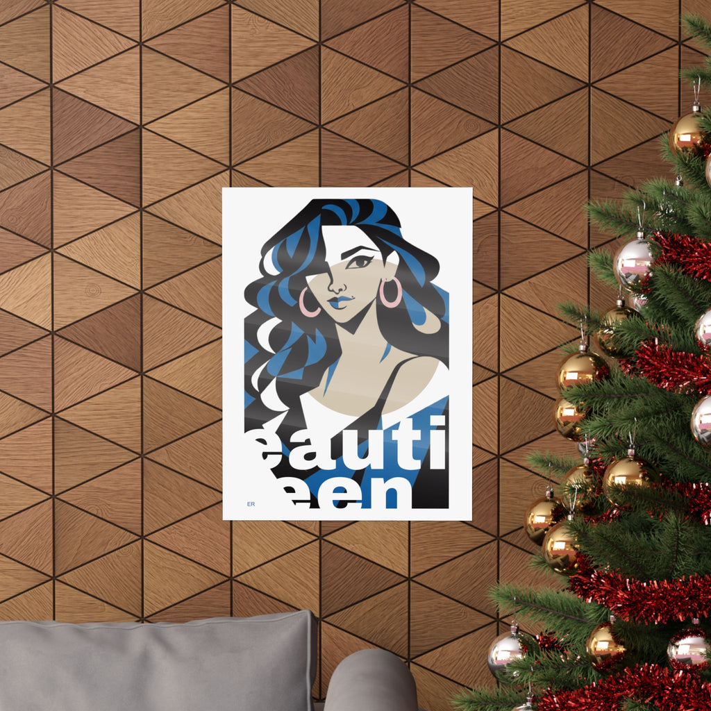 Beautiful Queen Matte Poster — Modern Female Portrait Wall Art  — Blue & Sand