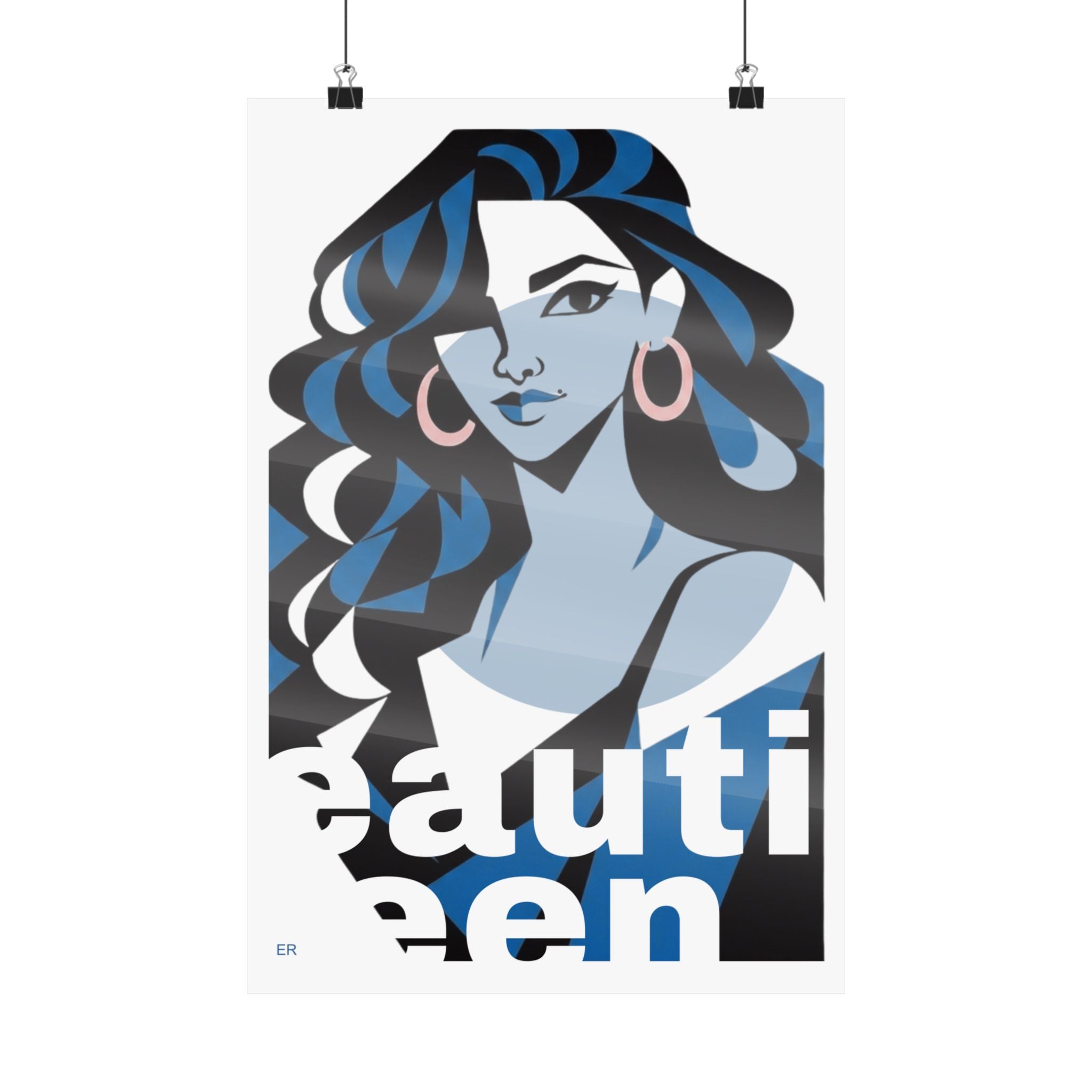Beautiful Queen Matte Poster — Modern Female Portrait Wall Art Colour —  Blues