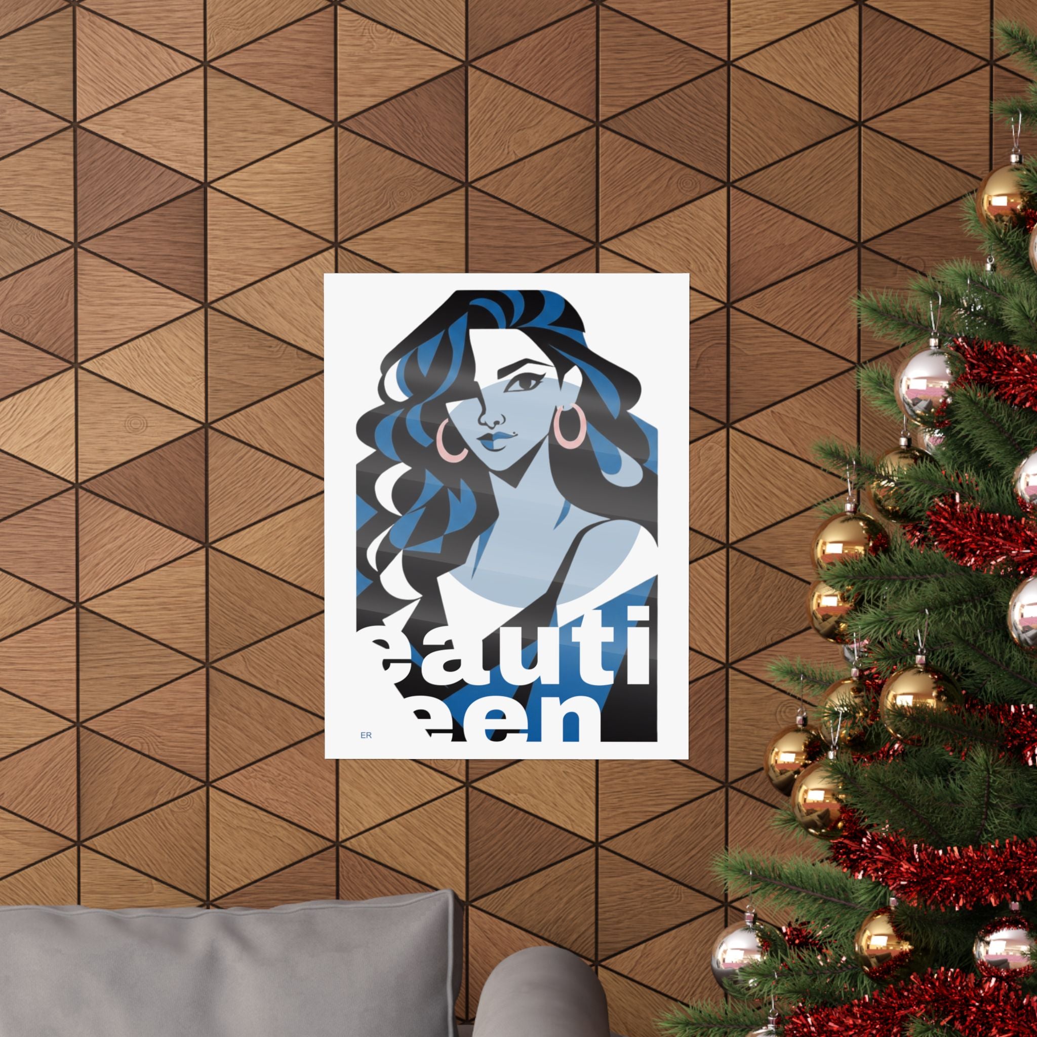 Beautiful Queen Matte Poster — Modern Female Portrait Wall Art Colour —  Blues