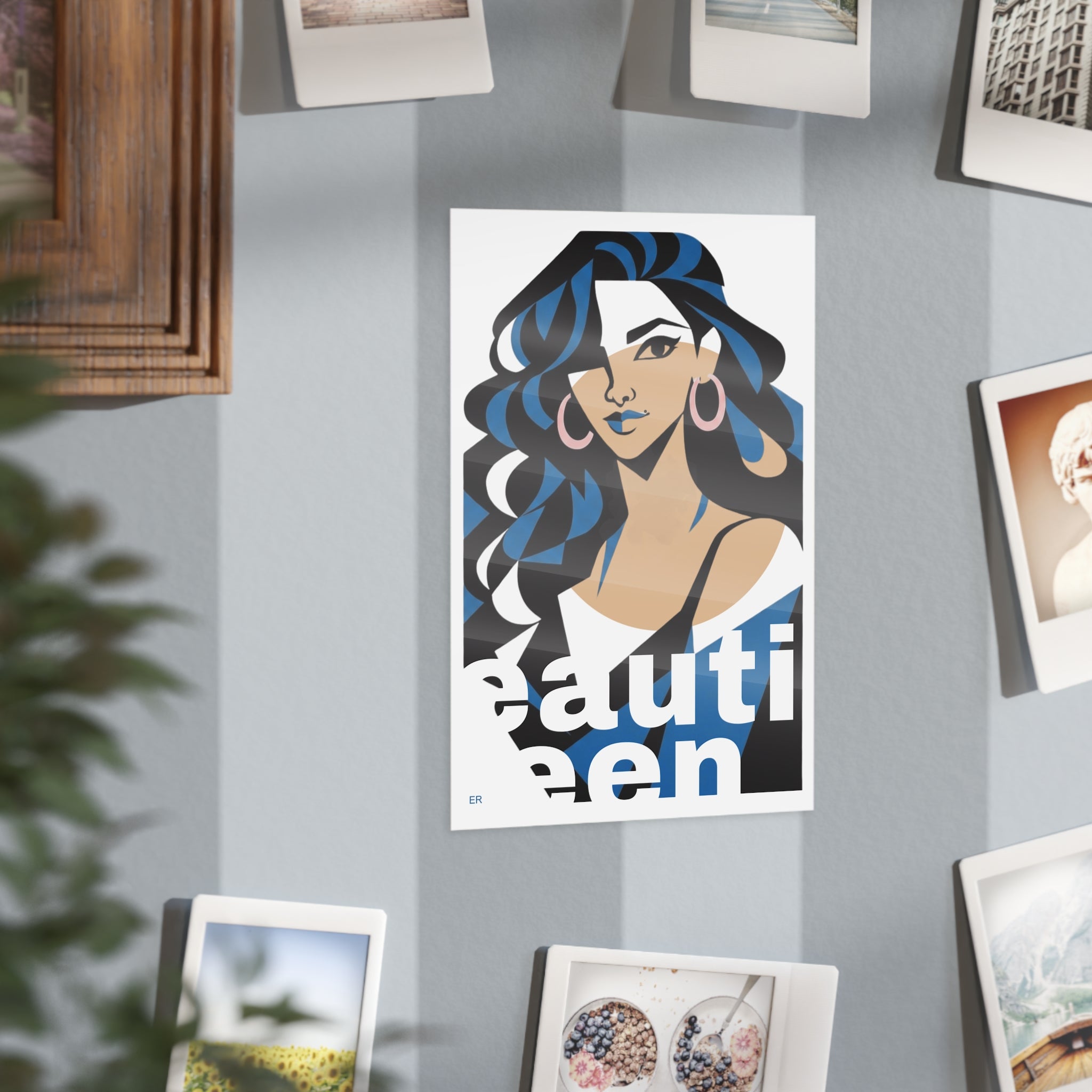 Beautiful Queen Art Print — Modern Portrait Wall Poster with Blue Accents
