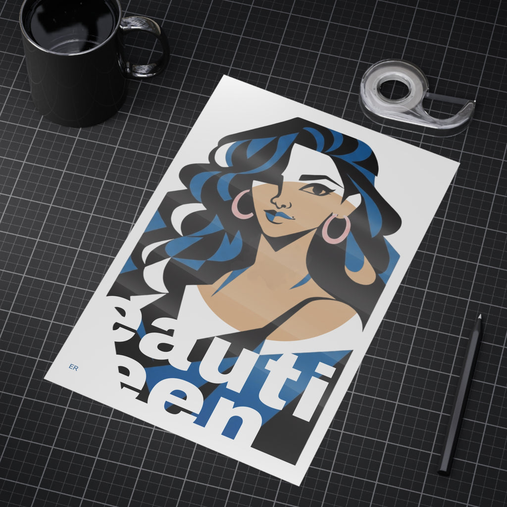 Beautiful Queen Art Print — Modern Portrait Wall Poster with Blue Accents