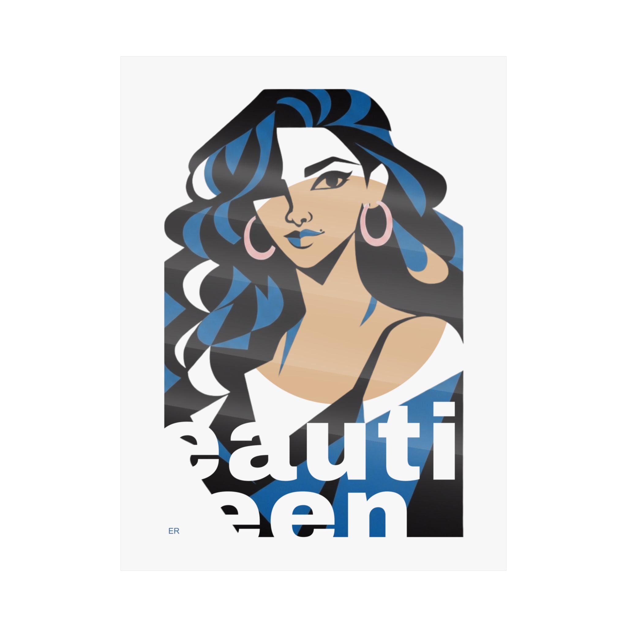 Beautiful Queen Matte Poster — Modern Female Portrait Wall Art  — Blue & Apricot Sand