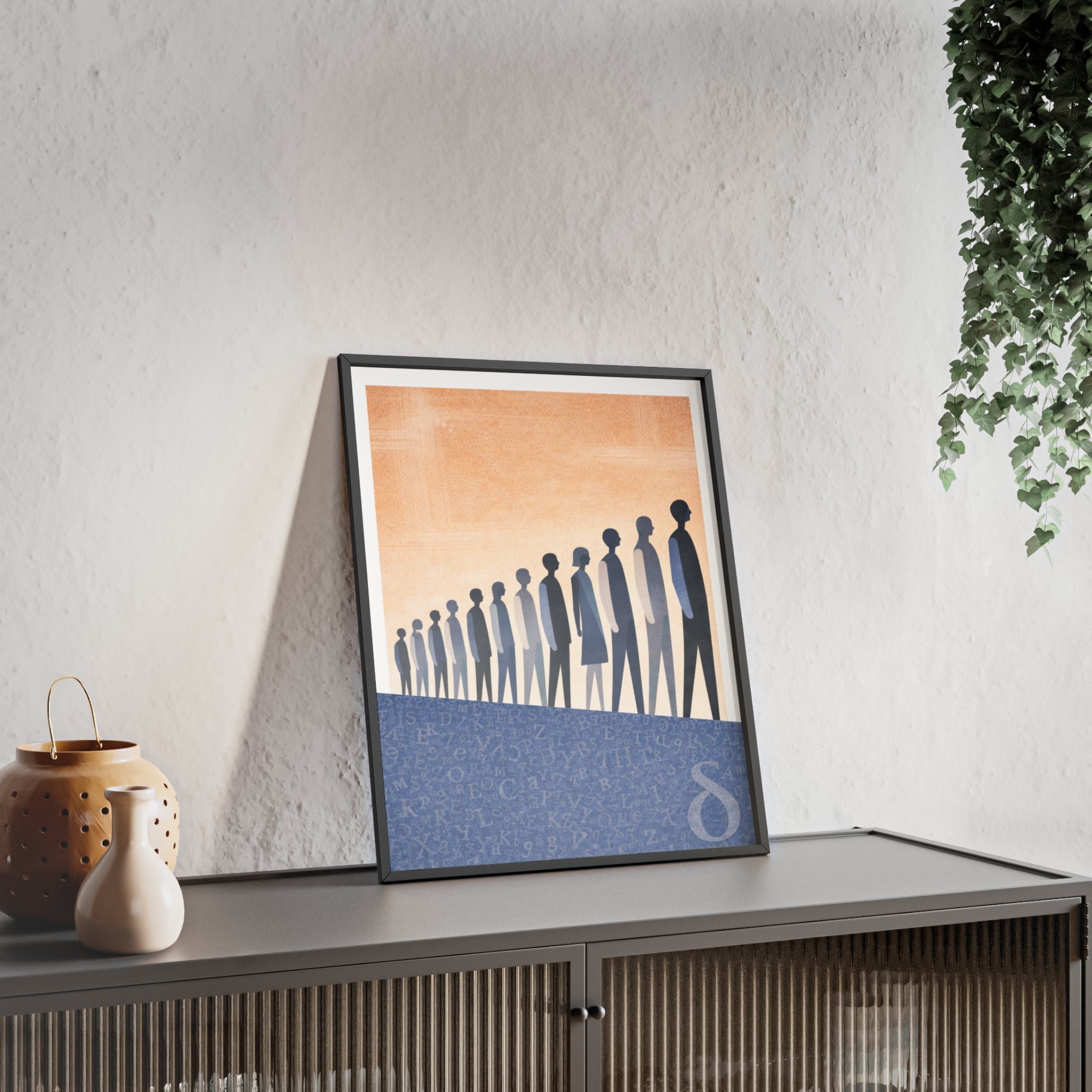 Framed Art Poster — Minimalist Crowd Silhouette Wall Art
