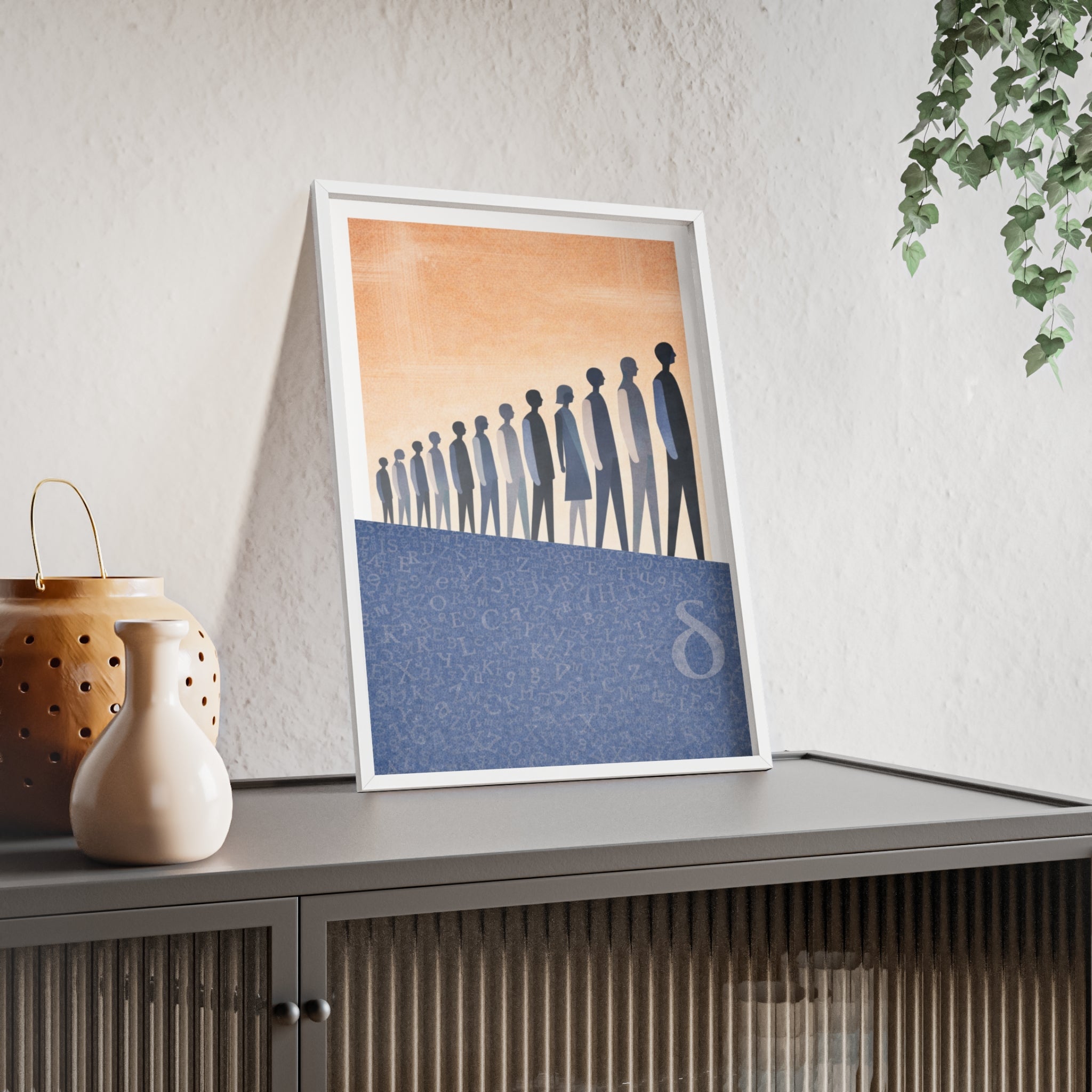 Framed Art Poster — Minimalist Crowd Silhouette Wall Art