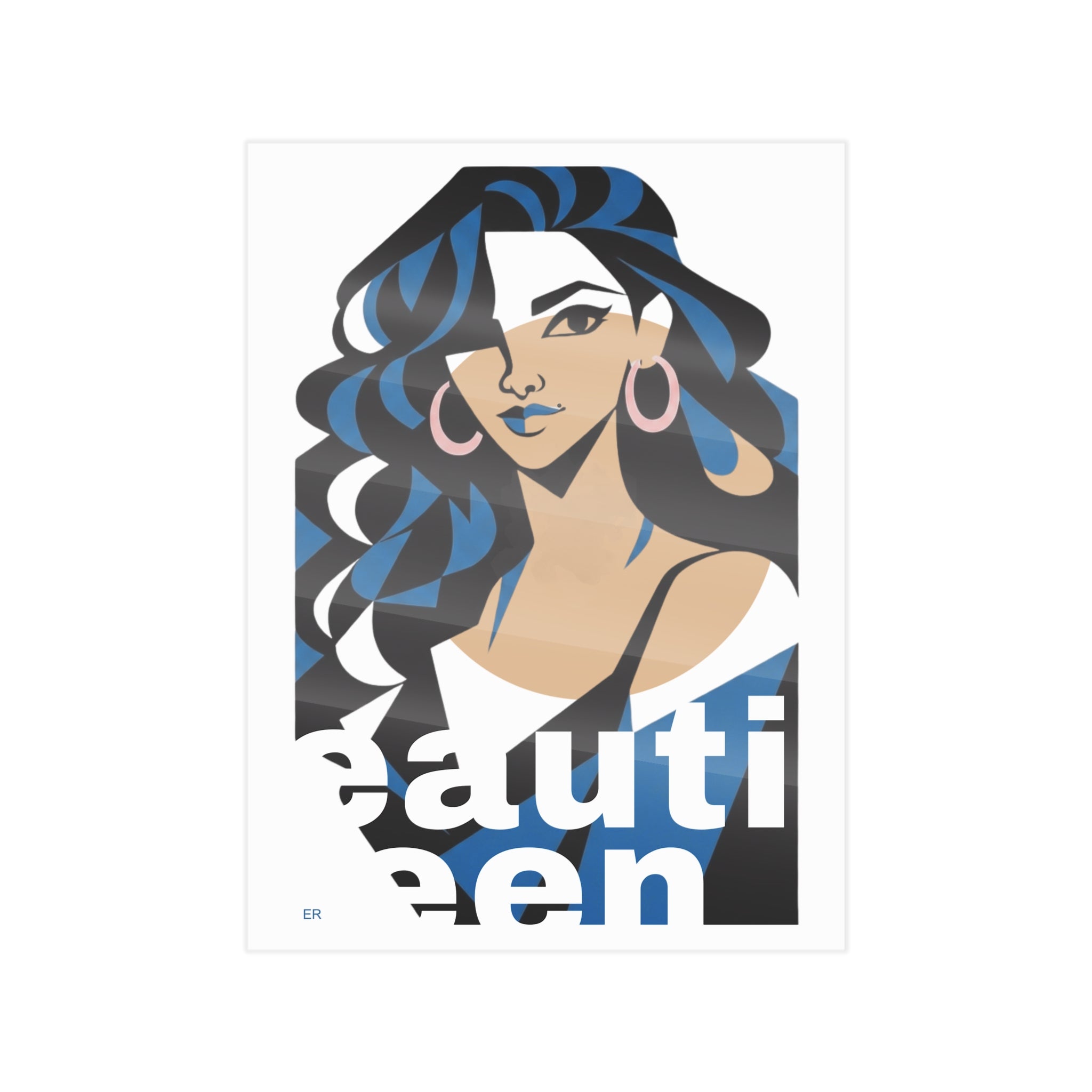 Beautiful Queen Art Print — Modern Portrait Wall Poster with Blue Accents